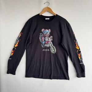 Teddy Fresh Mens Y2k Graphic Tee Black Large Streetwear Biker Rock Moto Grunge